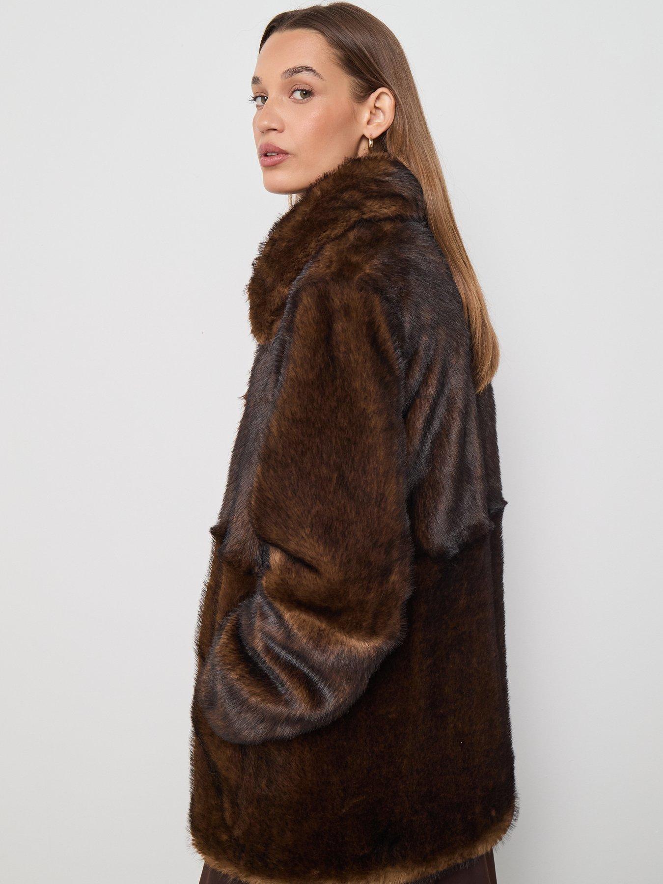 Image 2 of 6 of Mango Faux Fur Coat With Shirt Collar