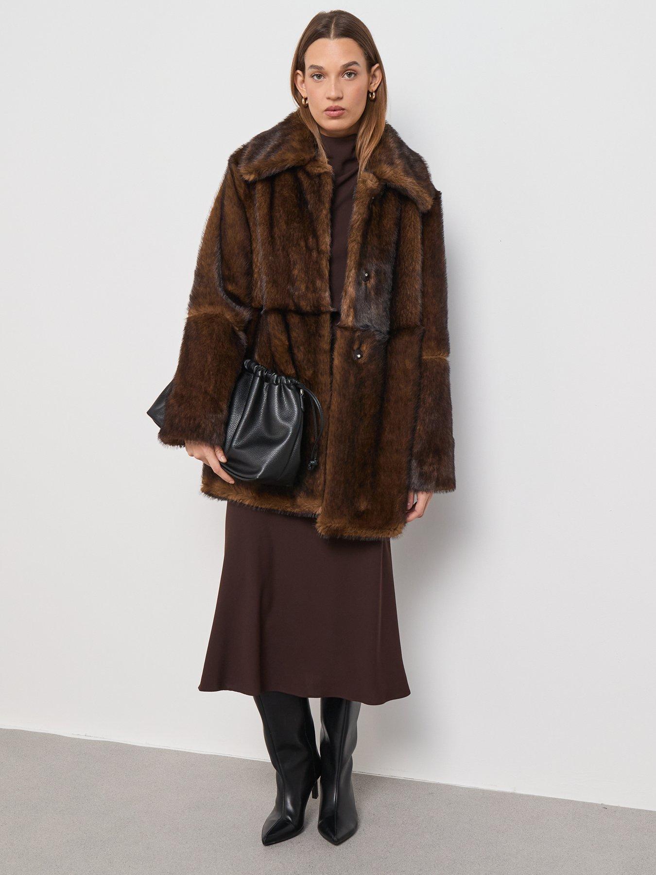Image 3 of 6 of Mango Faux Fur Coat With Shirt Collar
