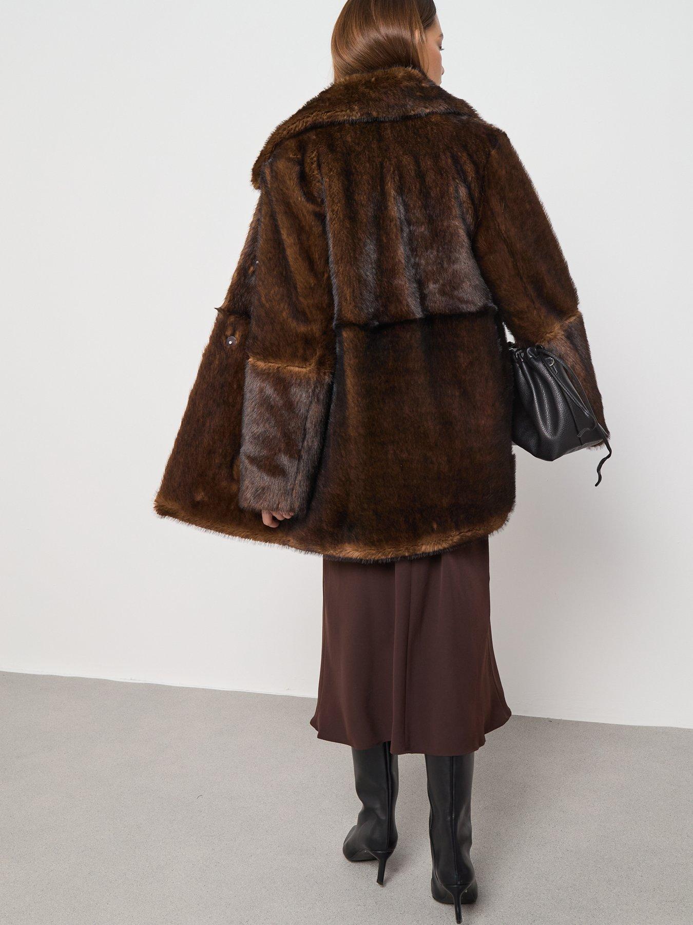 Image 4 of 6 of Mango Faux Fur Coat With Shirt Collar
