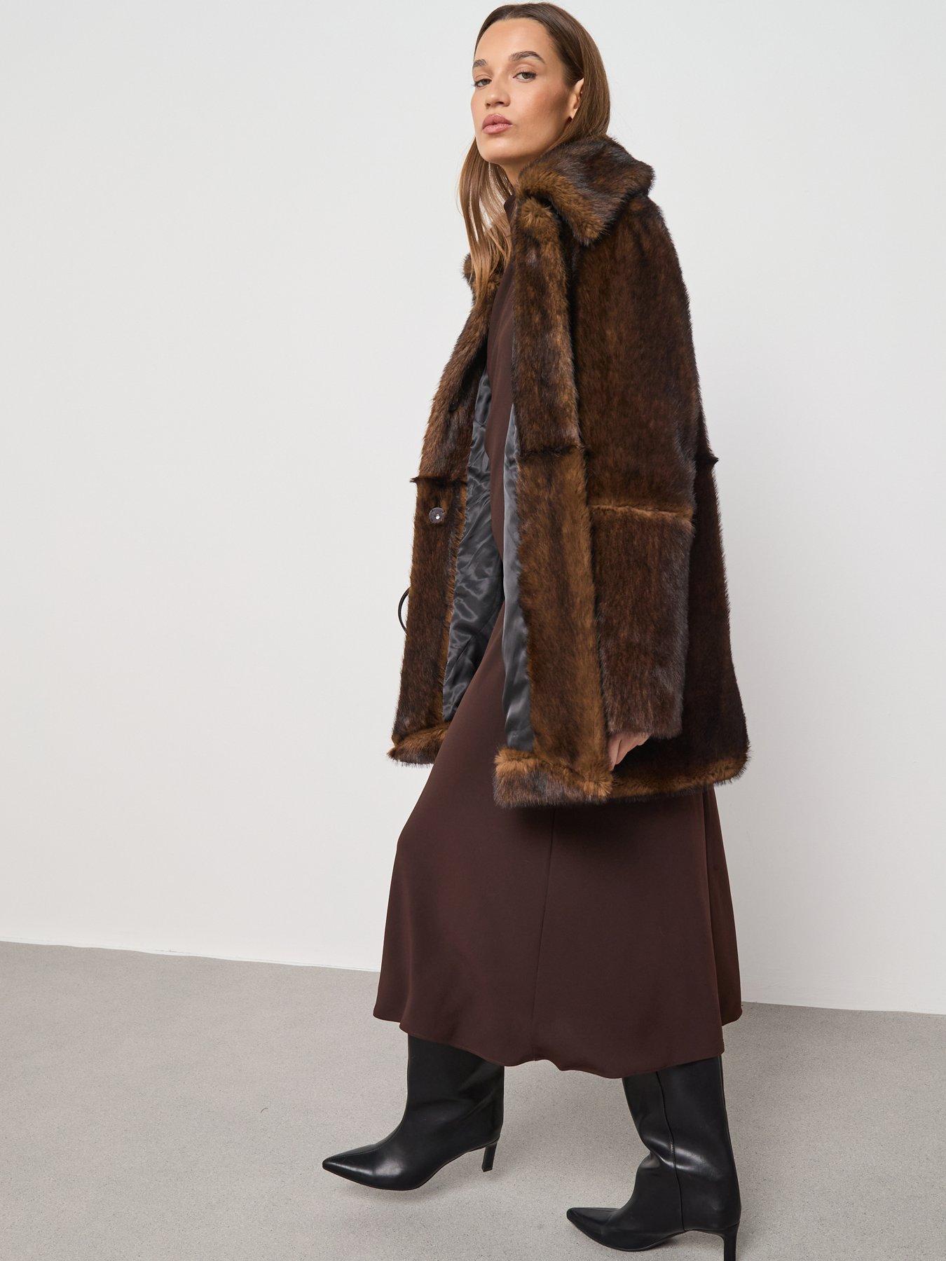 Image 5 of 6 of Mango Faux Fur Coat With Shirt Collar