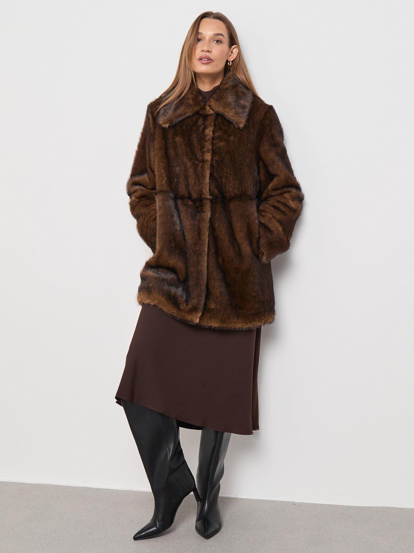 Image 6 of 6 of Mango Faux Fur Coat With Shirt Collar