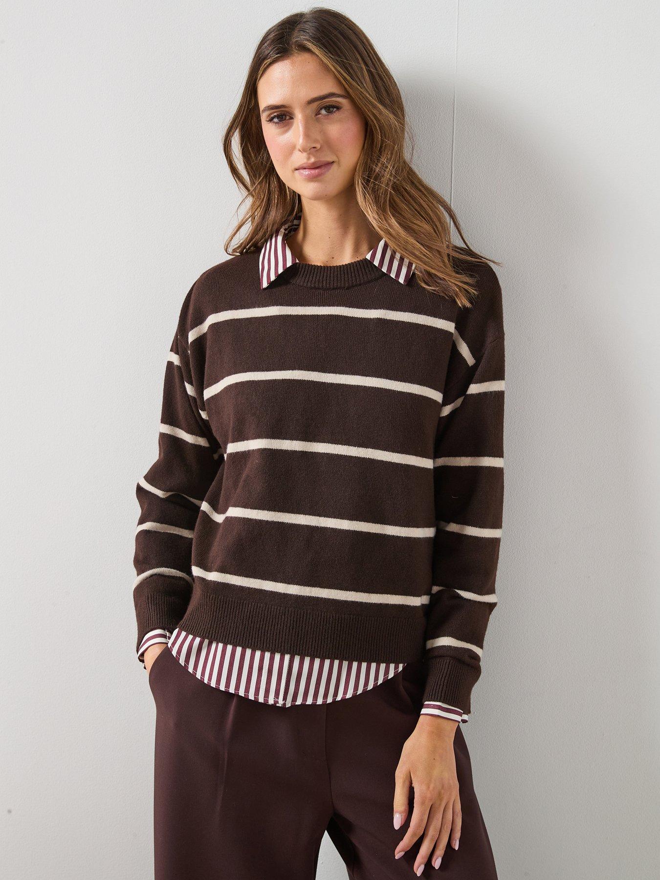 Mango: Oversized Stripe Jumper - Brown
