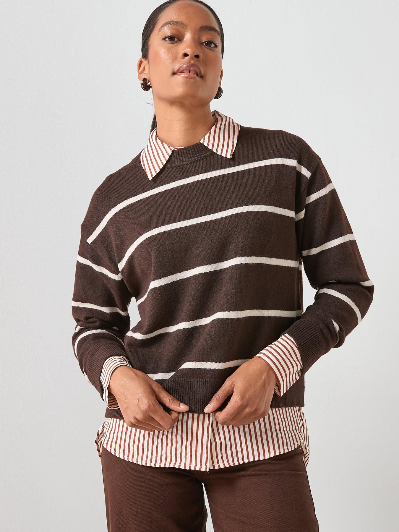 Image 1 of 6 of Mango Oversized Stripe Jumper - Brown