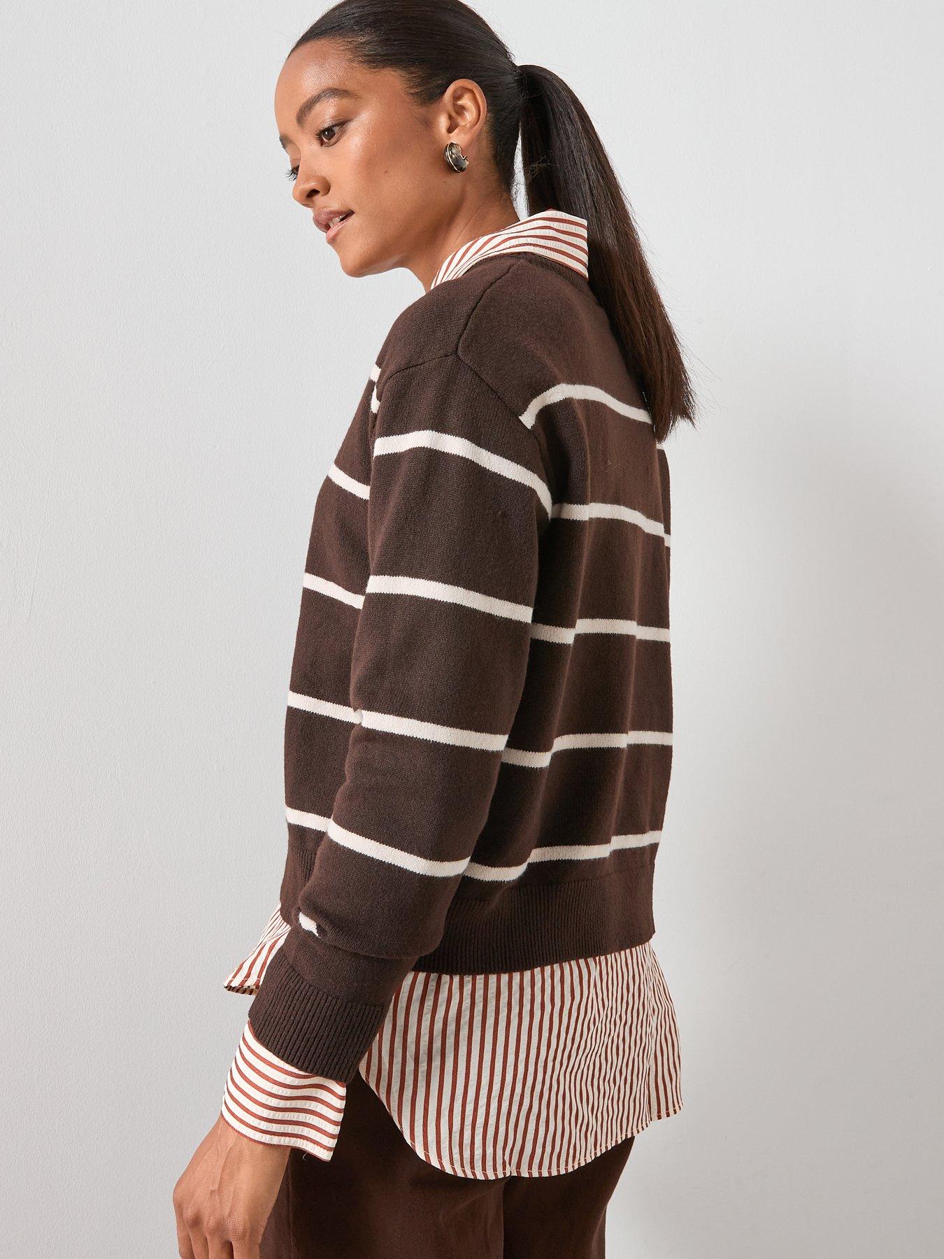 Image 2 of 6 of Mango Oversized Stripe Jumper - Brown
