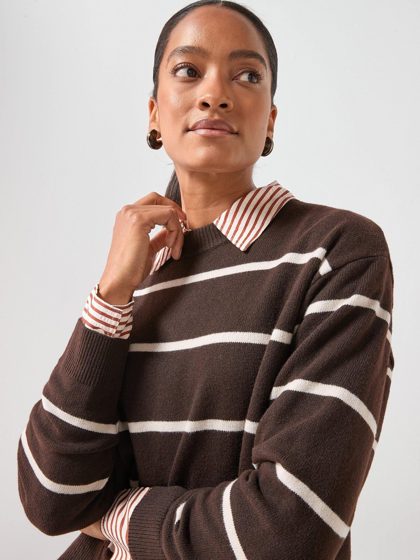 Image 4 of 6 of Mango Oversized Stripe Jumper - Brown