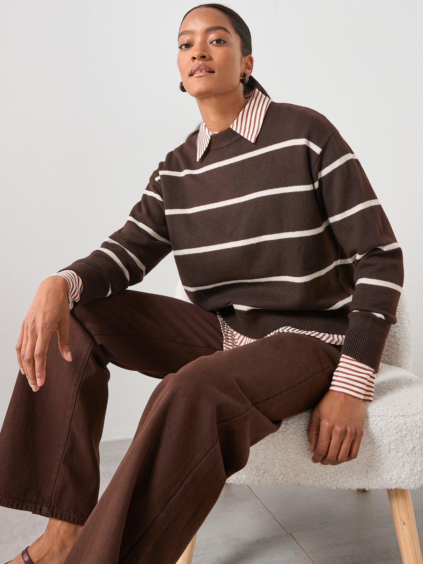 Image 5 of 6 of Mango Oversized Stripe Jumper - Brown