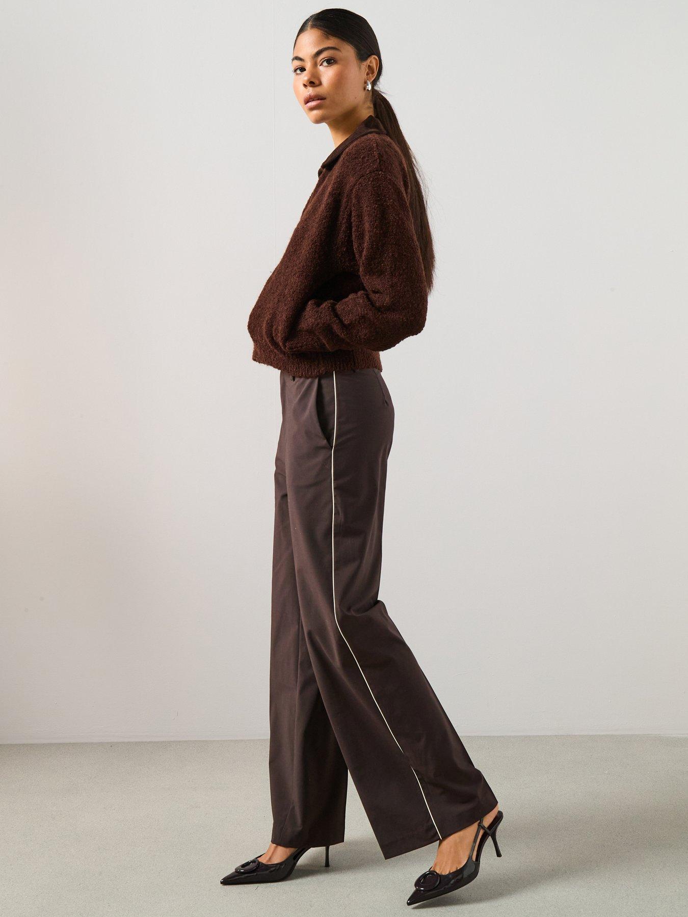 Mango Zip Up Boucle Collared Cardigan - Brown | Very