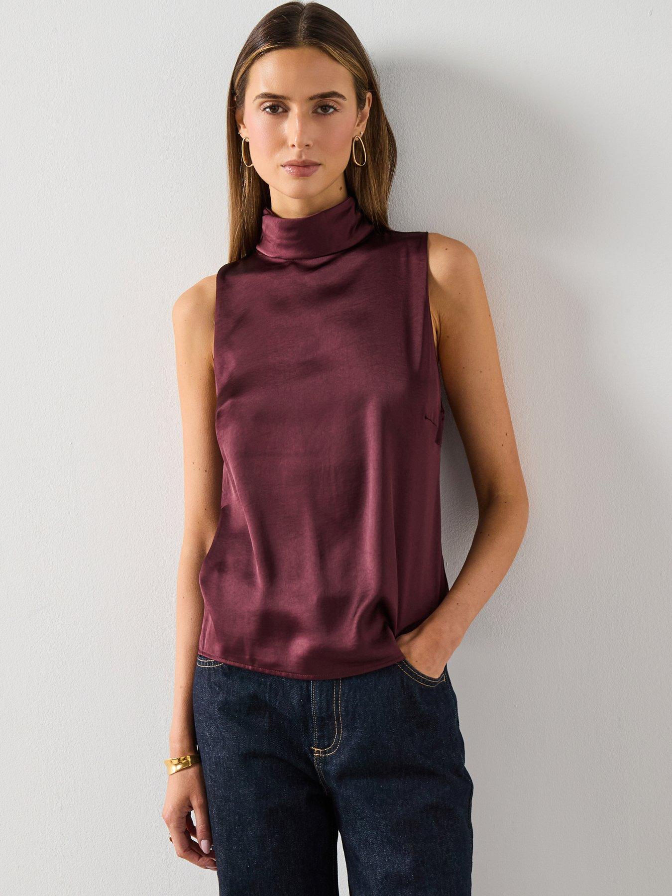 mango-high-neck-satin-blouse-burgundy