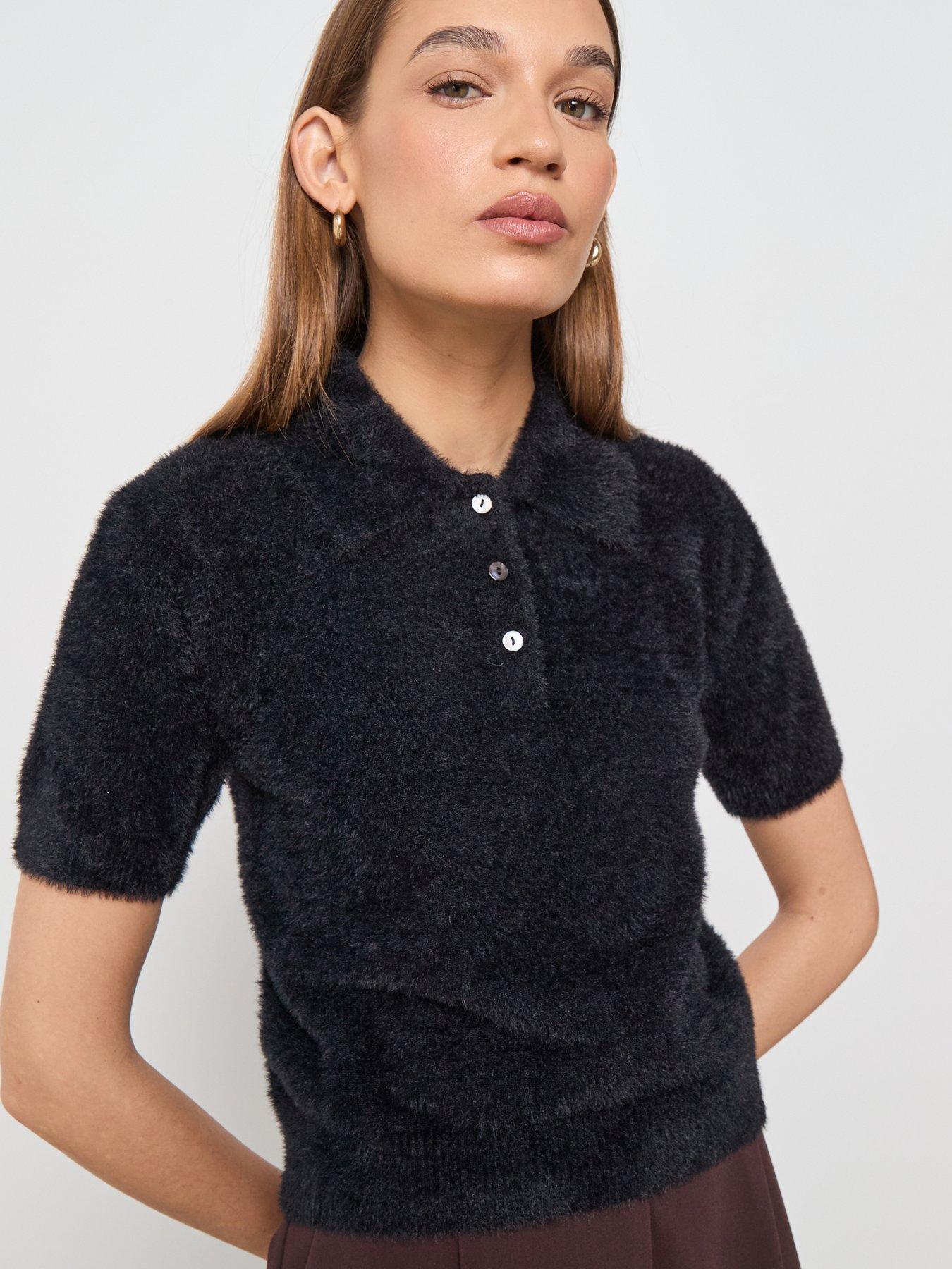 Mango Faux Fur Polo Neck Sweater