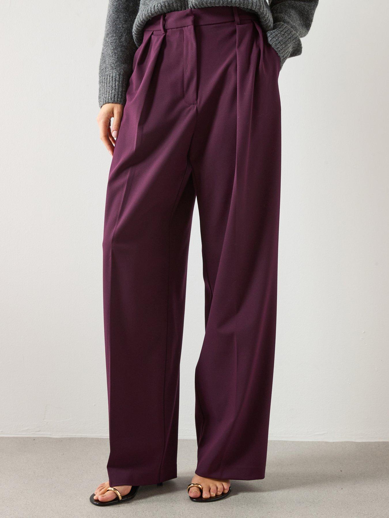 Mango Tailored Wide Leg Trousers - Burgundy