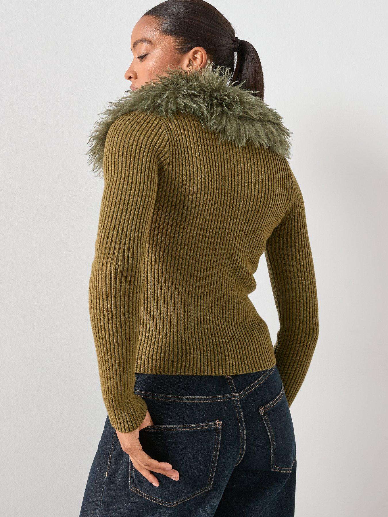 Image 2 of 6 of Mango Combined Zip Up Faux Fur Cardigan