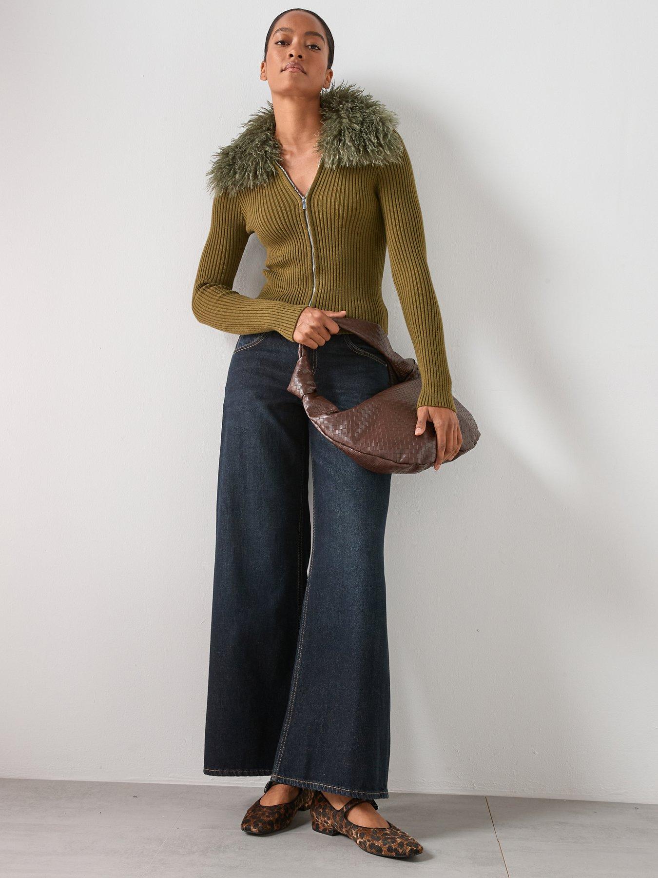 Image 3 of 6 of Mango Combined Zip Up Faux Fur Cardigan