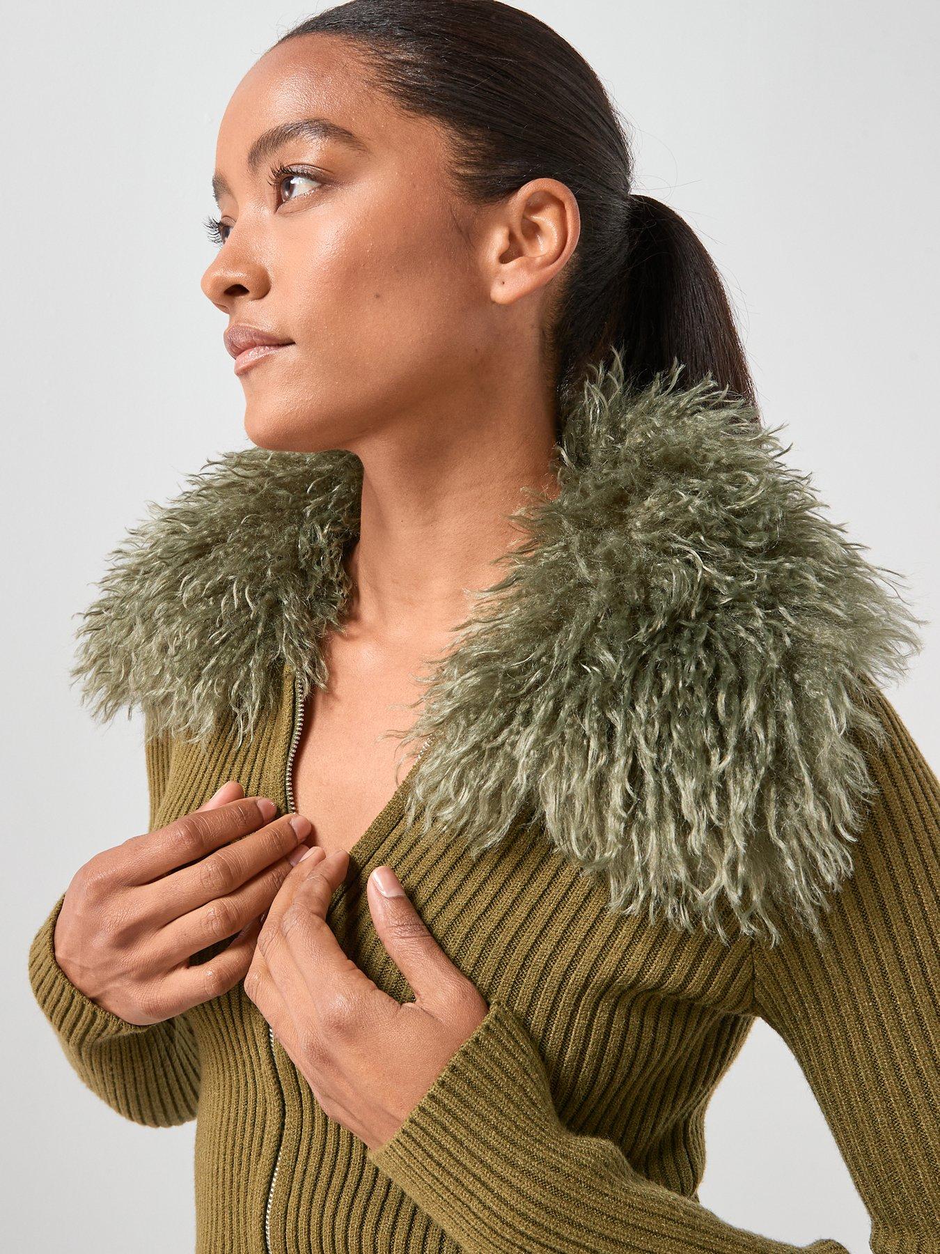 Image 5 of 6 of Mango Combined Zip Up Faux Fur Cardigan