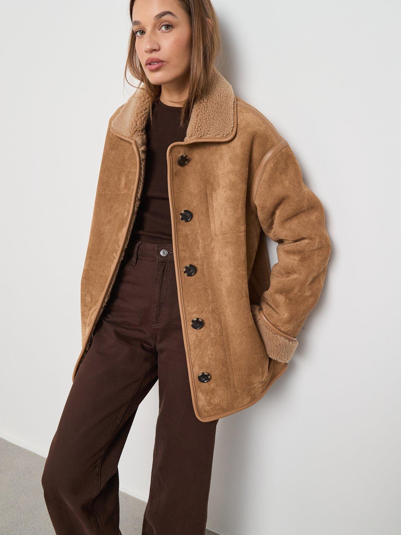 Mango Faux Shearling Leather Effect Coat