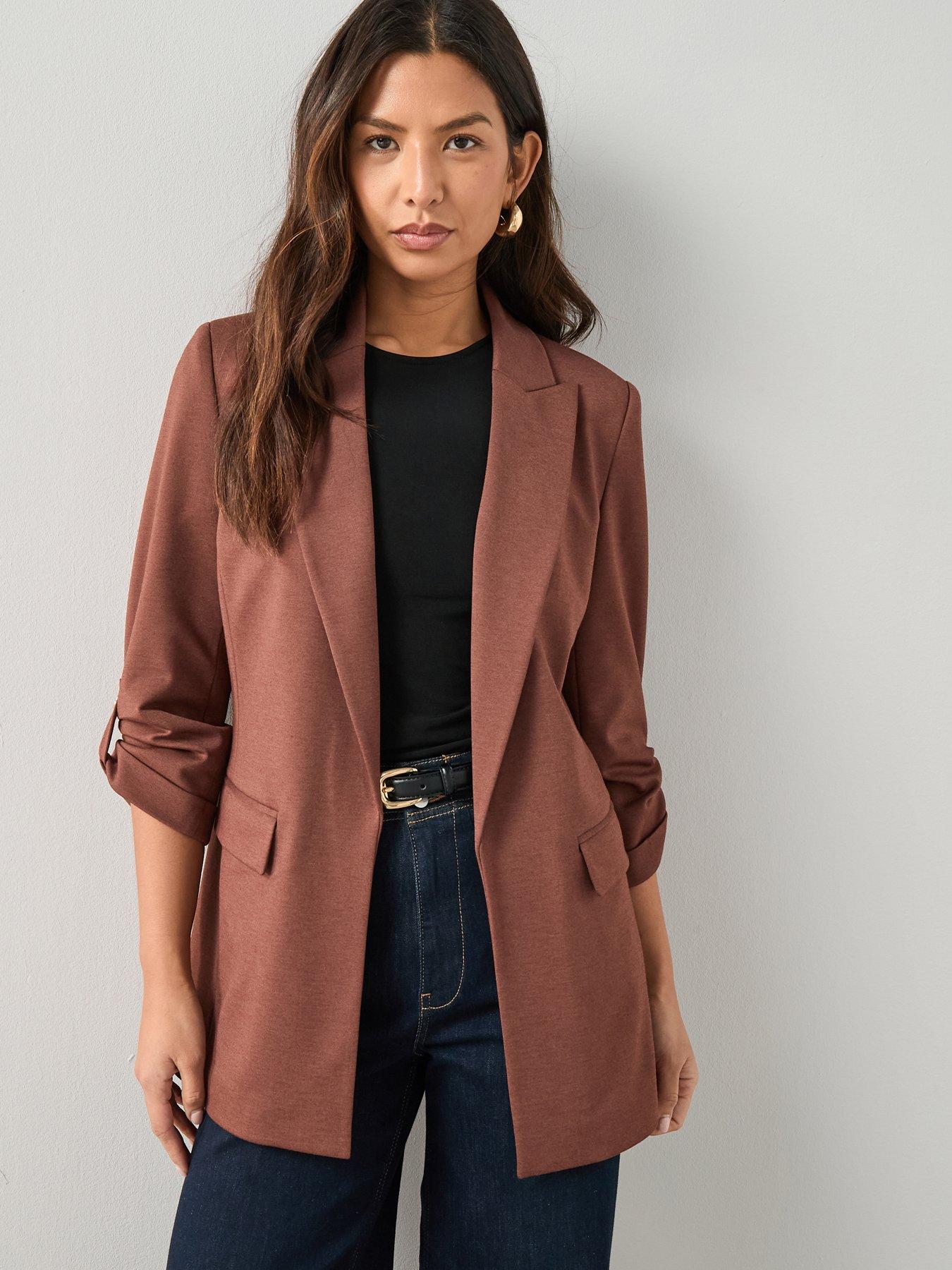 the-very-collection-jersey-button-tab-blazer-brown