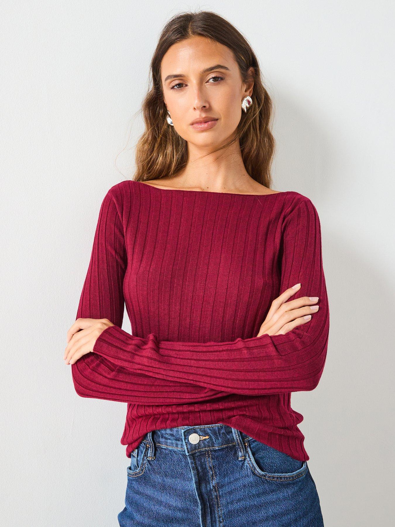 Mango Boat Neck Ribbed Sweater - Red