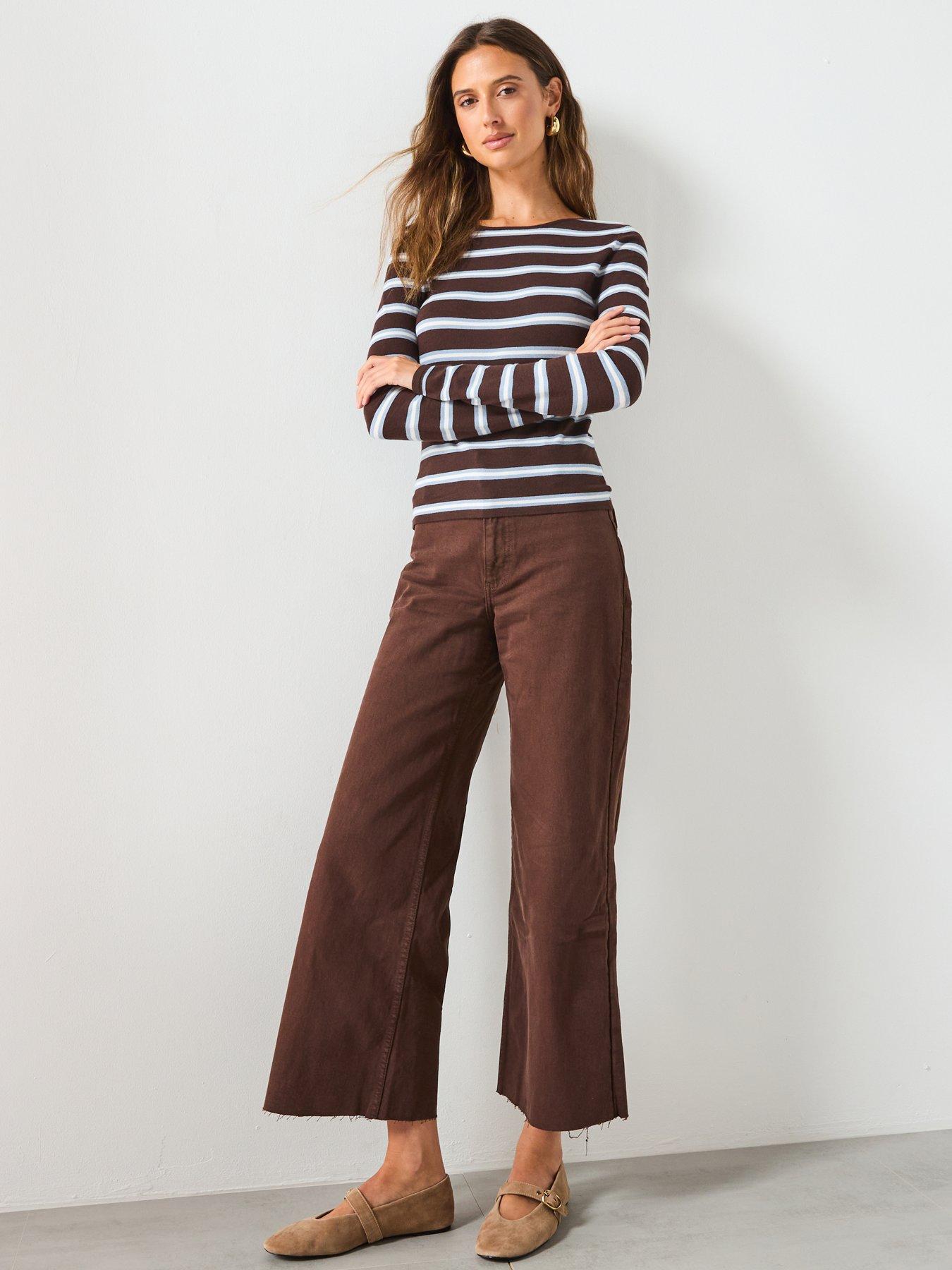 Image 3 of 6 of Mango Striped Fine Knit Sweater - Brown