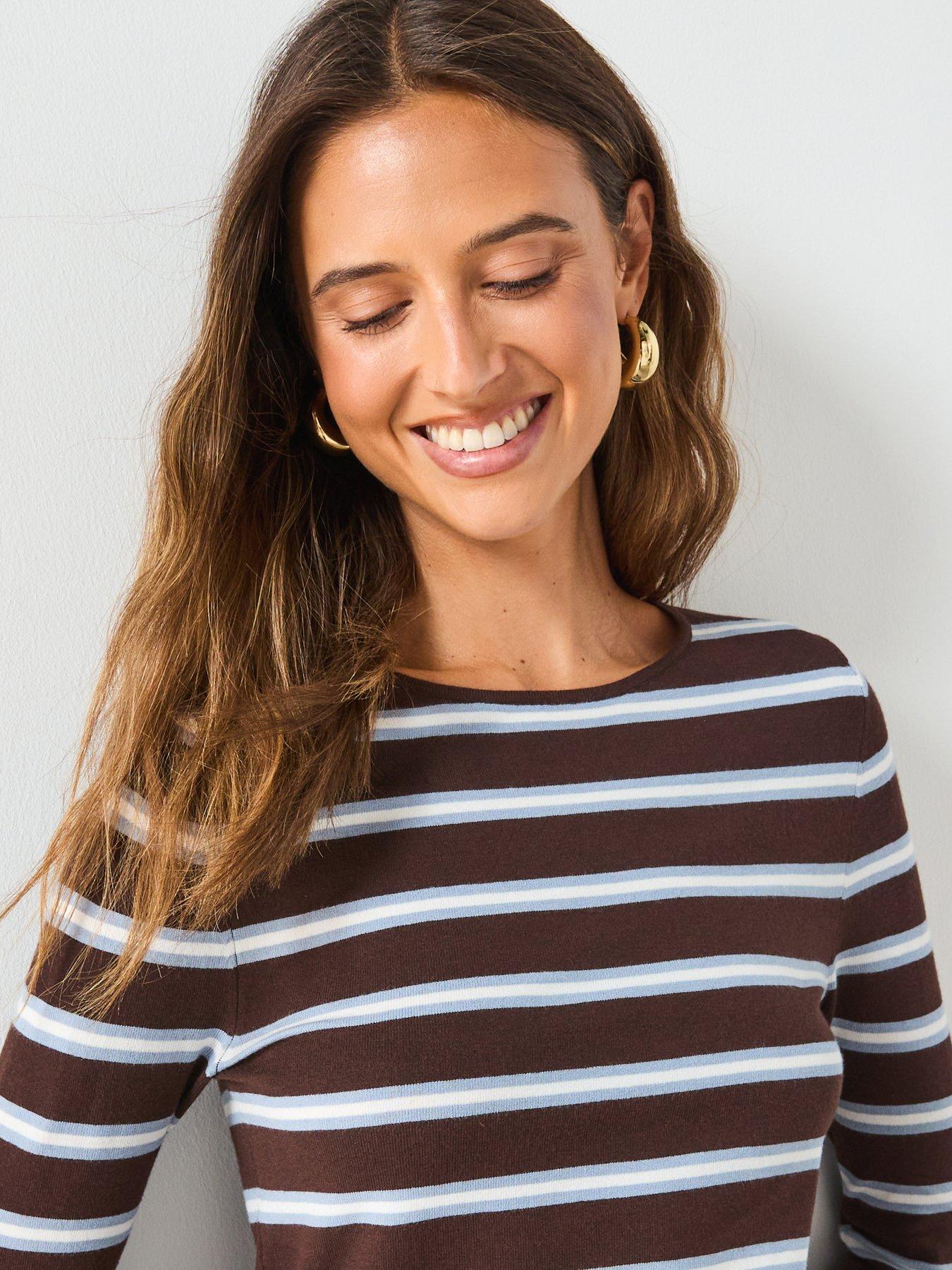 Image 4 of 6 of Mango Striped Fine Knit Sweater - Brown
