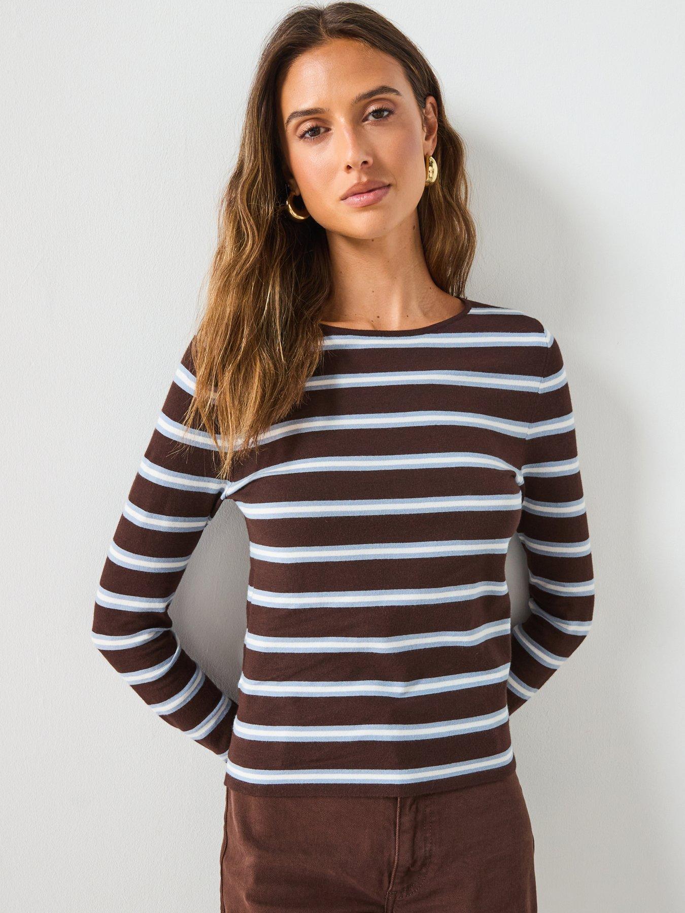 Image 5 of 6 of Mango Striped Fine Knit Sweater - Brown