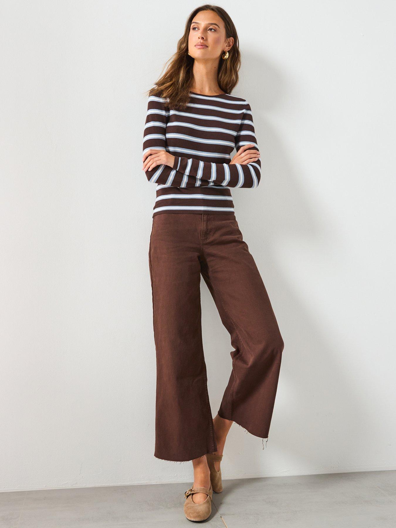 Image 6 of 6 of Mango Striped Fine Knit Sweater - Brown