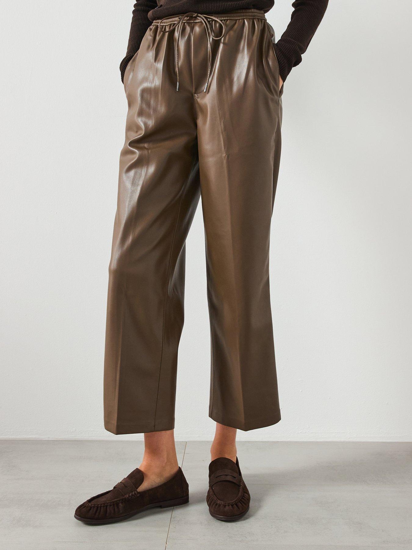 Mango: Leather Effect Elastic Waist Trousers - Grey