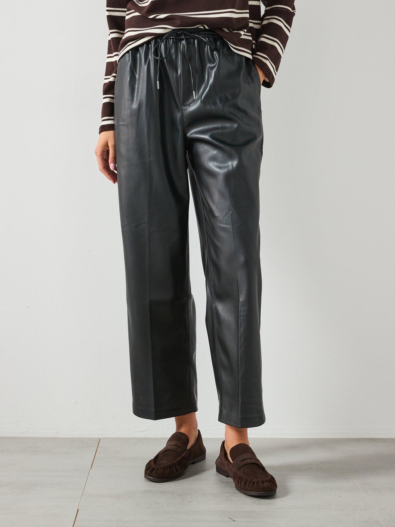 Mango Leather Effect Elastic Waist Trousers Black Very