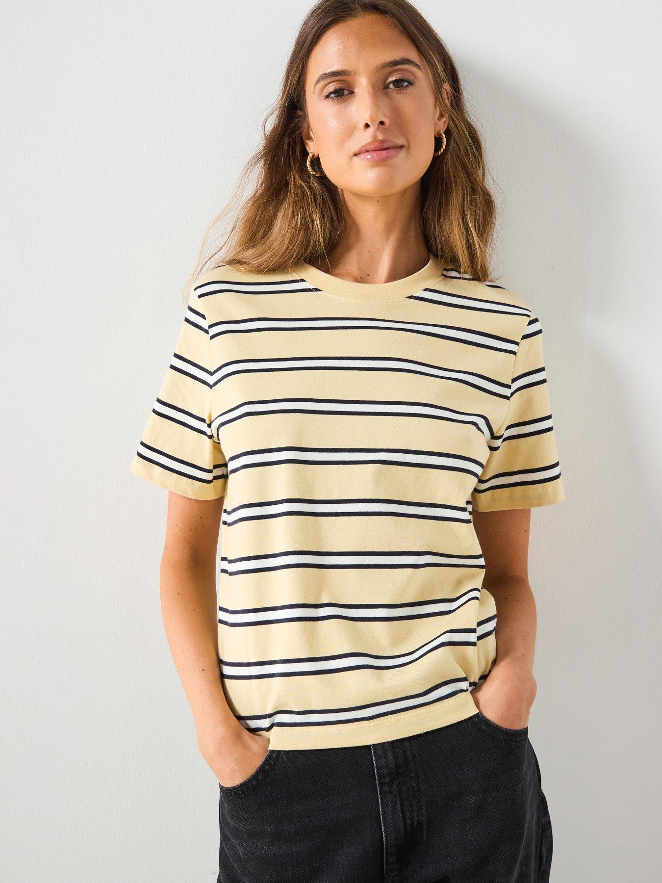 Mango: Striped Cotton T-Shirt - Yellow