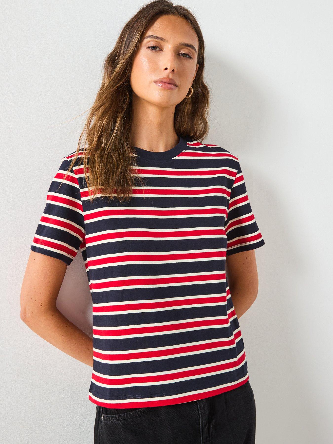 Image 1 of 6 of Mango Striped Cotton T-Shirt - Navy