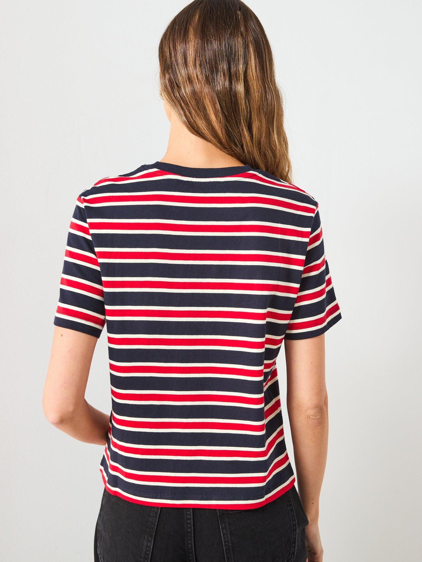 Image 2 of 6 of Mango Striped Cotton T-Shirt - Navy