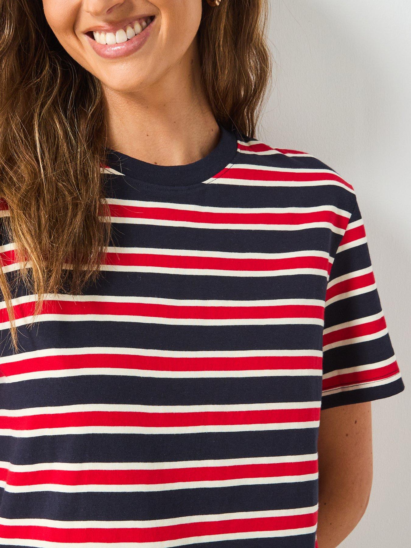 Image 4 of 6 of Mango Striped Cotton T-Shirt - Navy