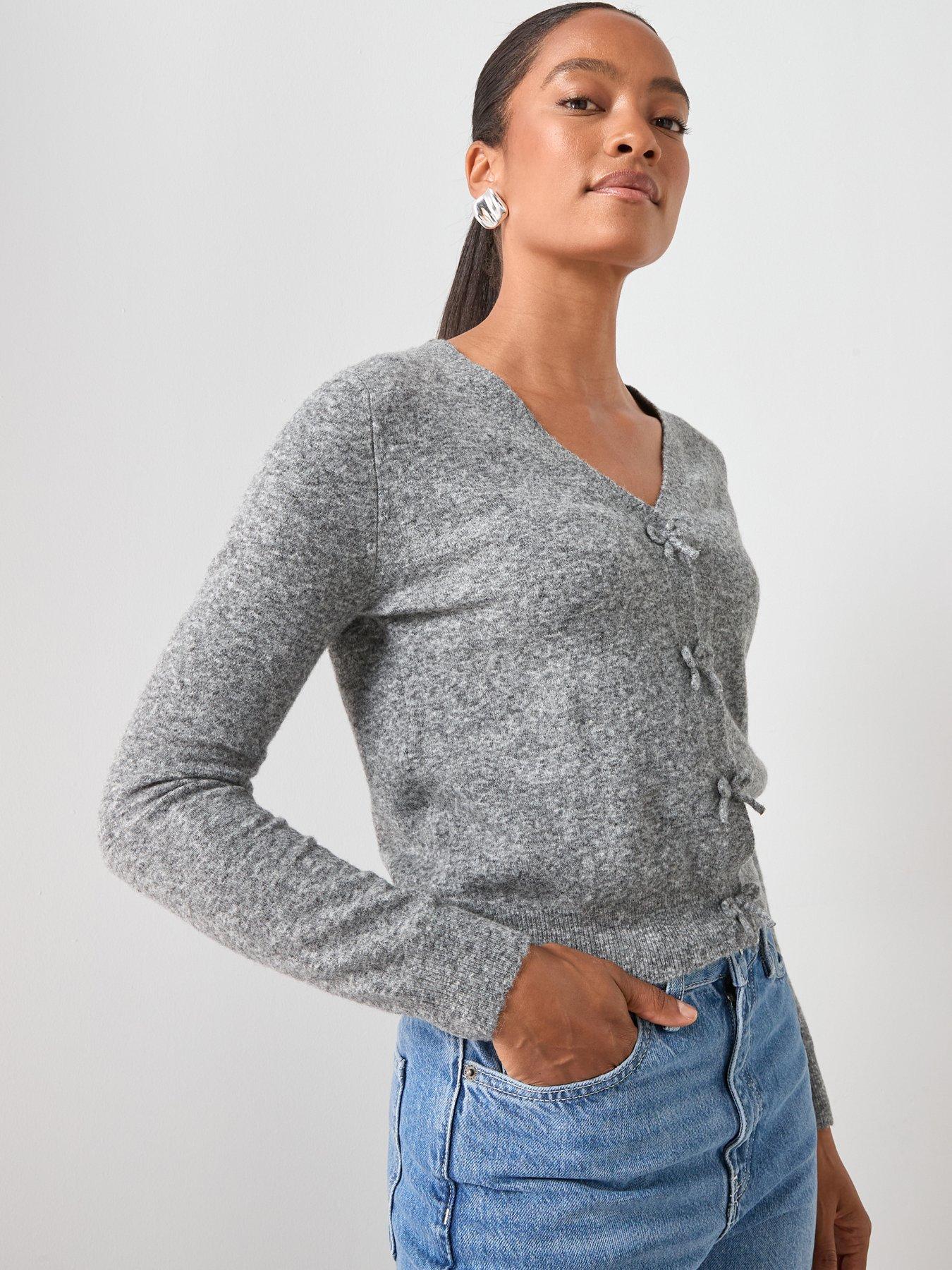 Mango V-Neck Wool Blend Cardigan - Grey