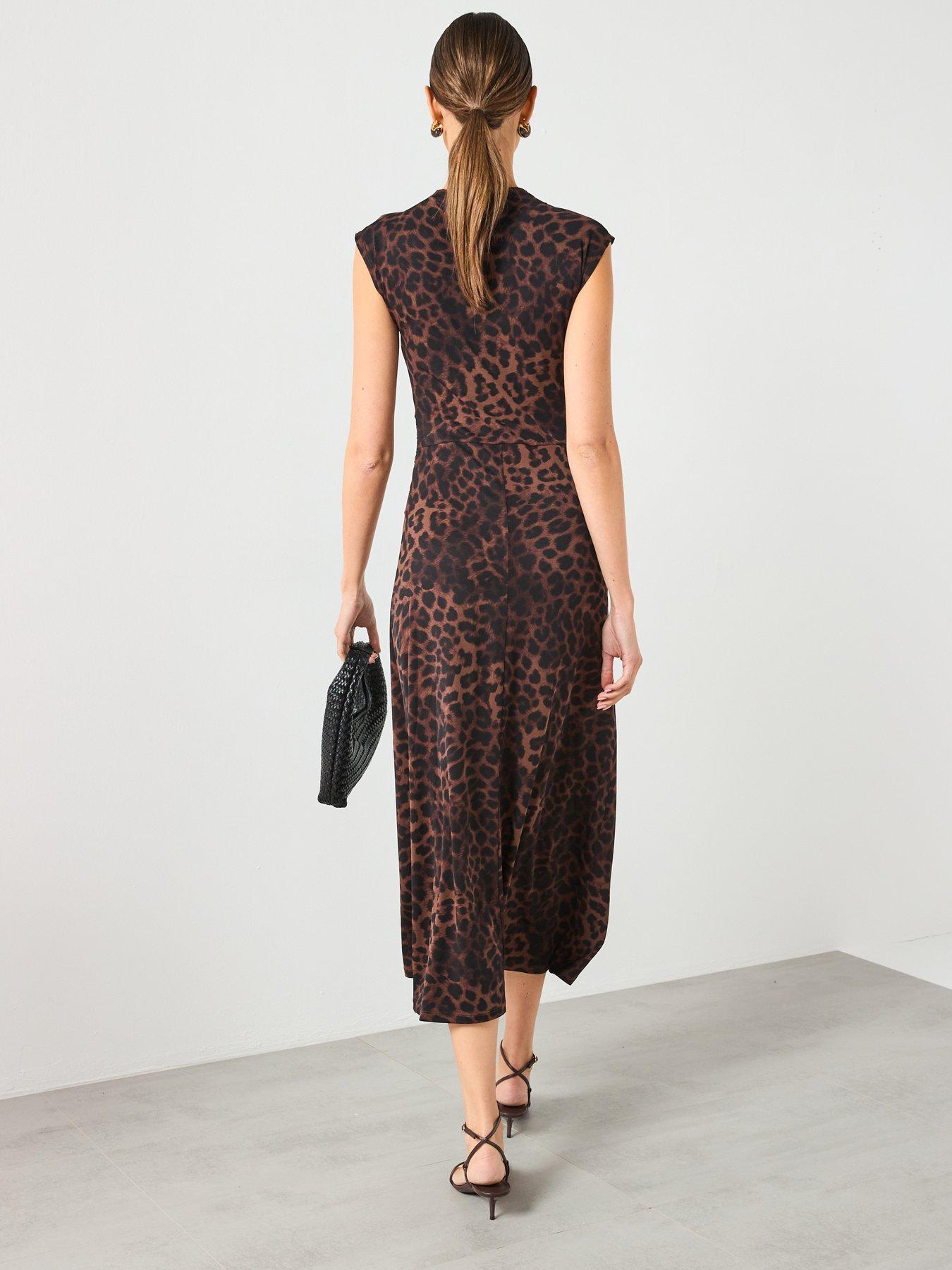 Image 2 of 6 of Mango Leopard Print Fitted Dress - Brown