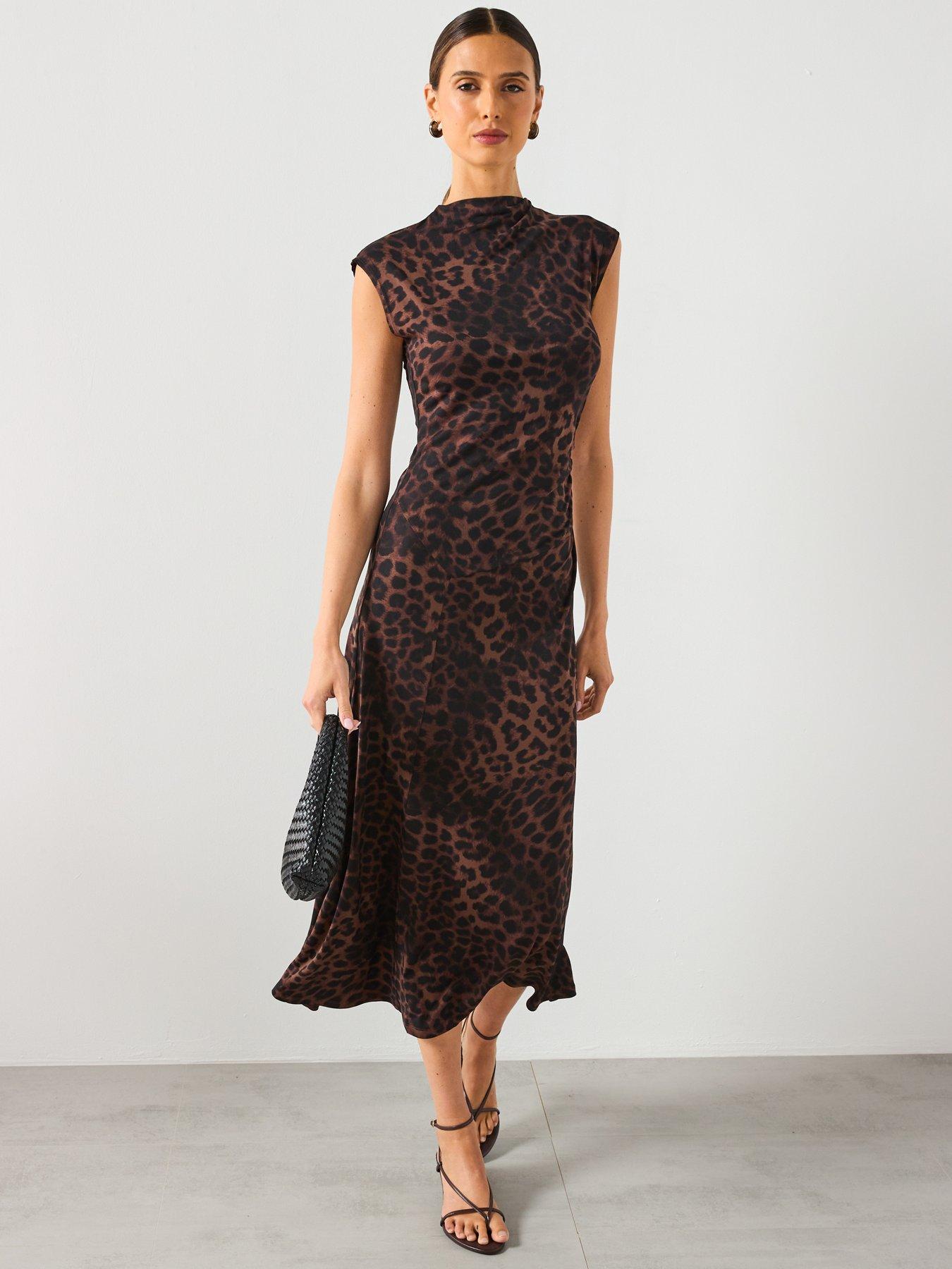 Image 3 of 6 of Mango Leopard Print Fitted Dress - Brown