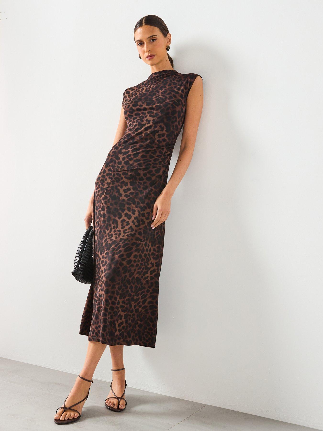 Image 6 of 6 of Mango Leopard Print Fitted Dress - Brown