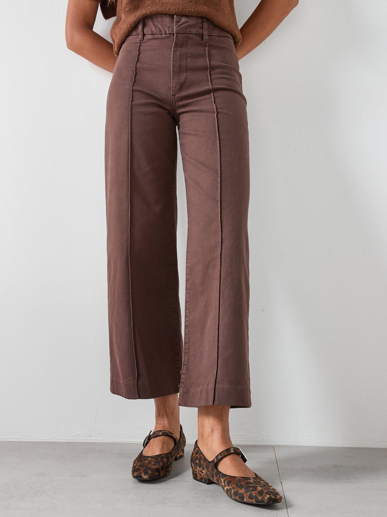 Mango Paloma High Waist Wide Leg Jeans With Seams - Brown