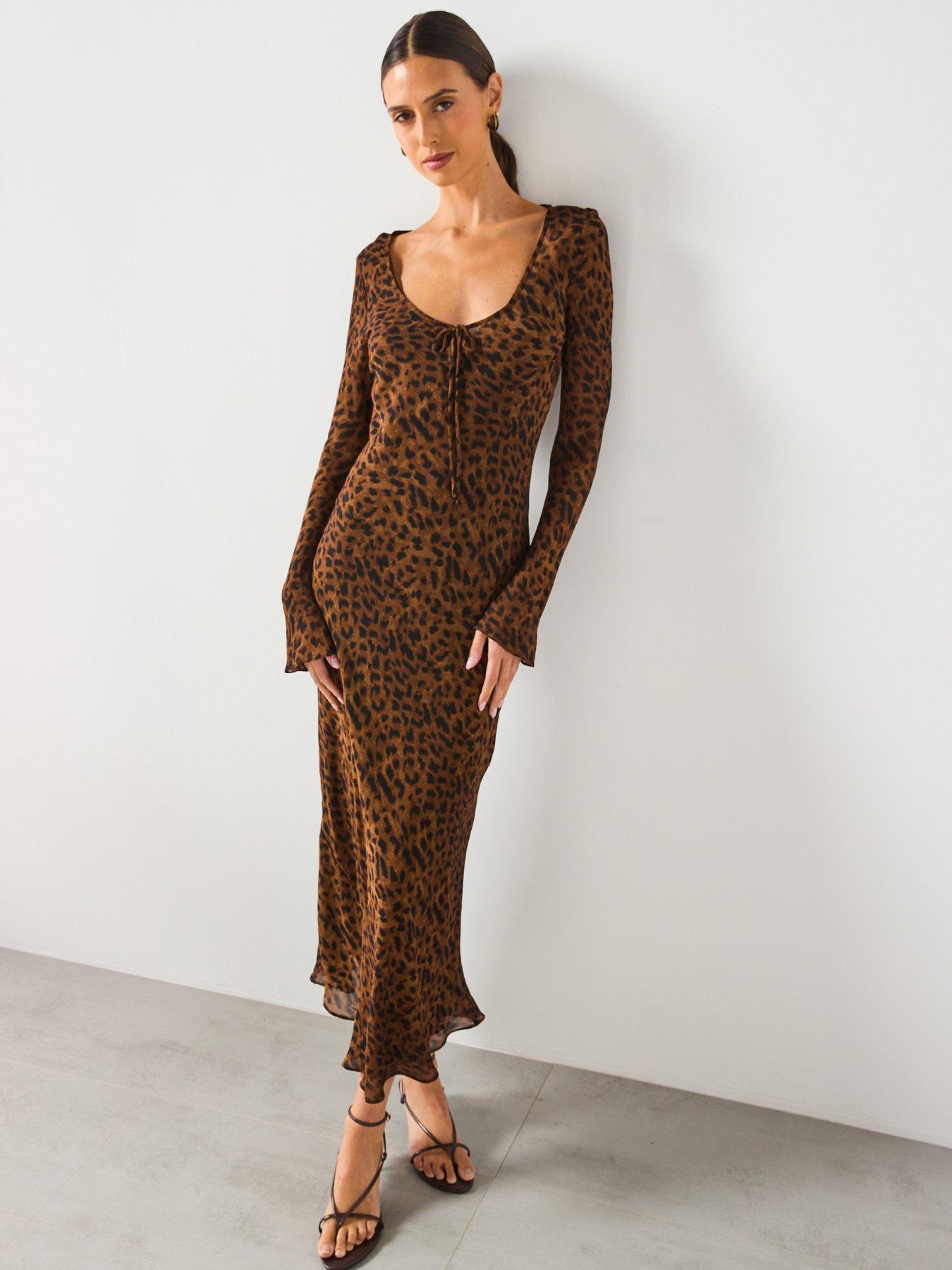 Mango Long Sleeved Leopard Print Dress - Black | Very