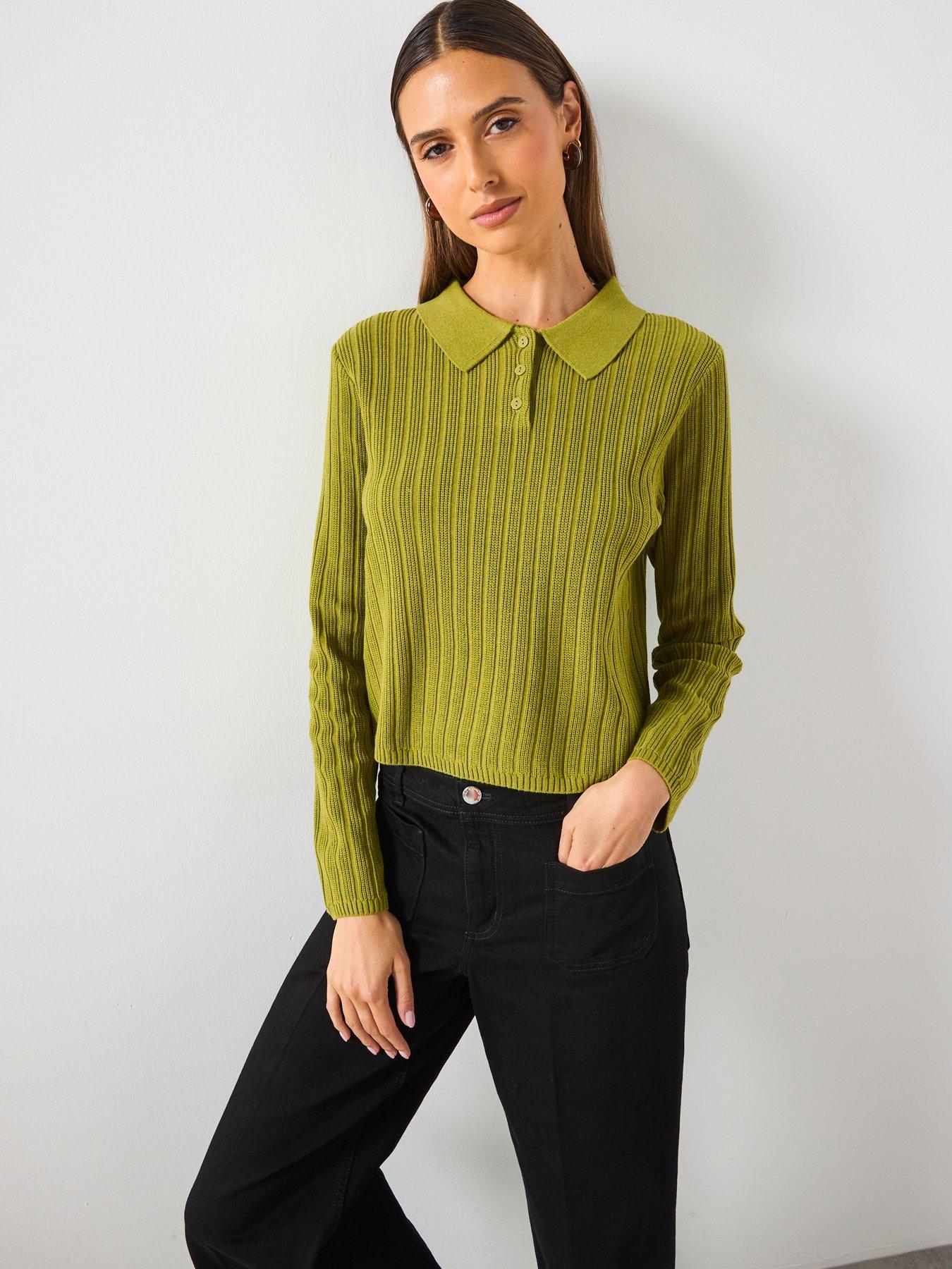 Mango Polo Neck Ribbed Sweater - Green