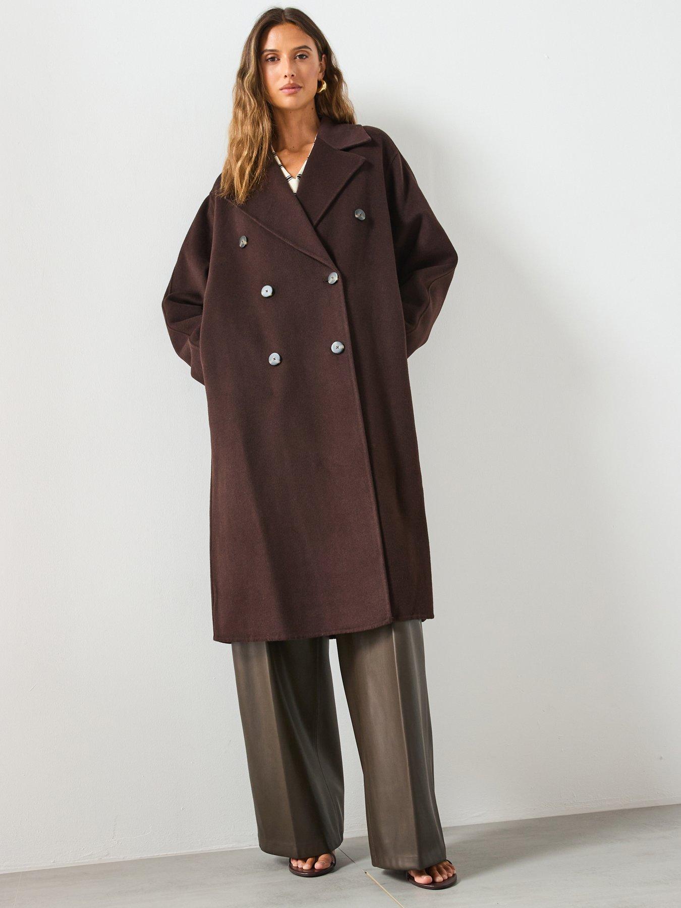 Mango Handmade Oversized Wool Coat Brown Very