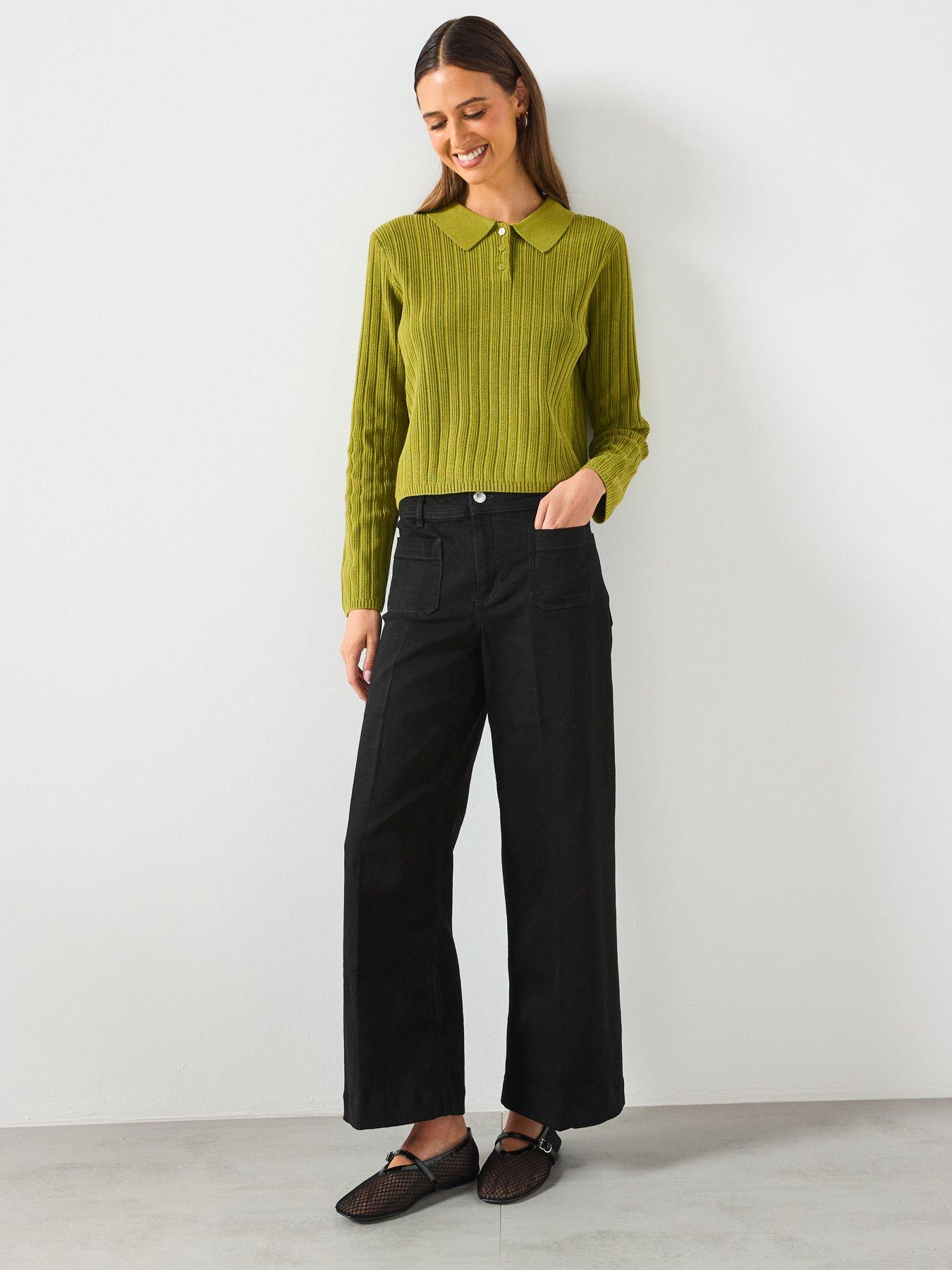 Image 3 of 6 of Mango Jessie Wide Leg Jeans With Pockets - Black