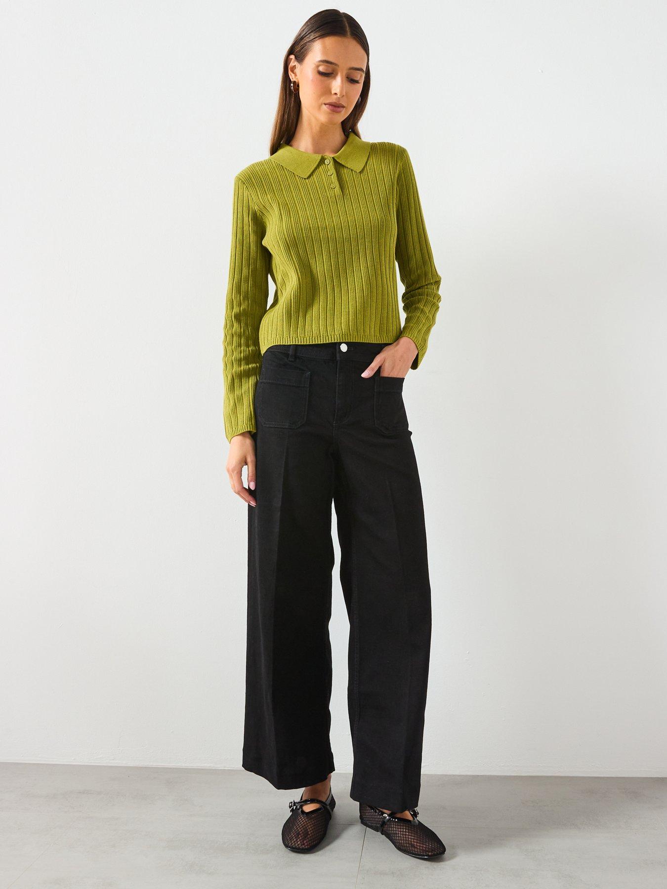 Image 6 of 6 of Mango Jessie Wide Leg Jeans With Pockets - Black