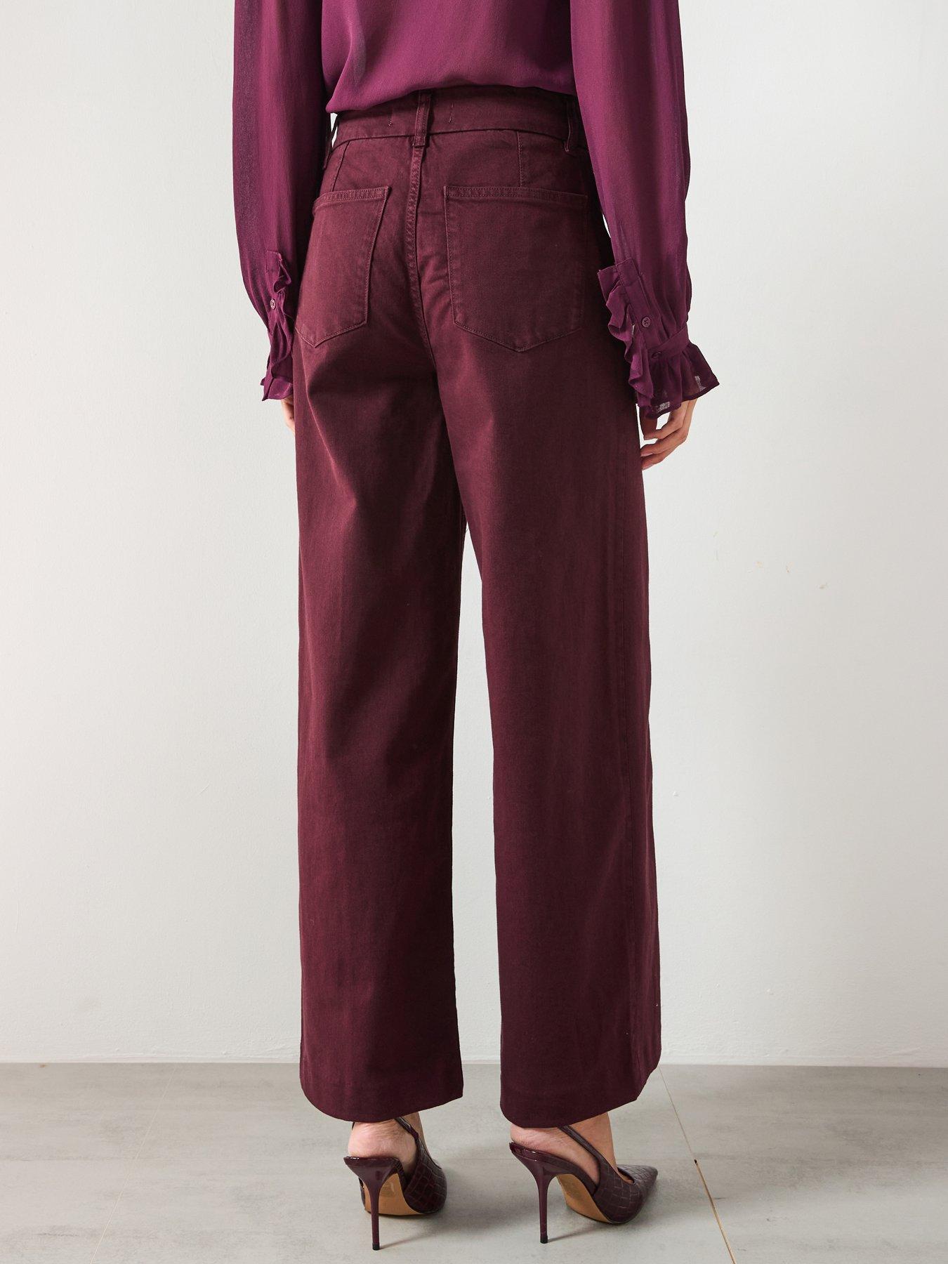 Image 2 of 5 of Mango Paloma High Waisted Wide Leg Jeans With Stitching - Dark Red