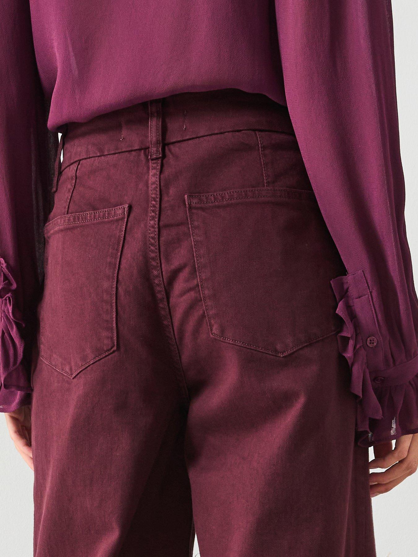 Image 4 of 5 of Mango Paloma High Waisted Wide Leg Jeans With Stitching - Dark Red