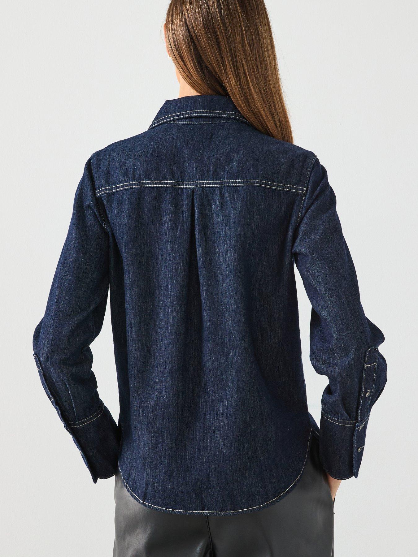 Image 2 of 6 of Mango Denim Shirt With Seams - Blue