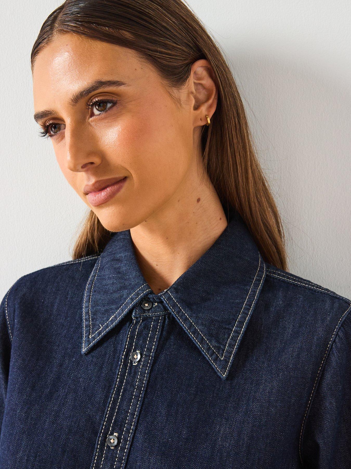 Image 5 of 6 of Mango Denim Shirt With Seams - Blue