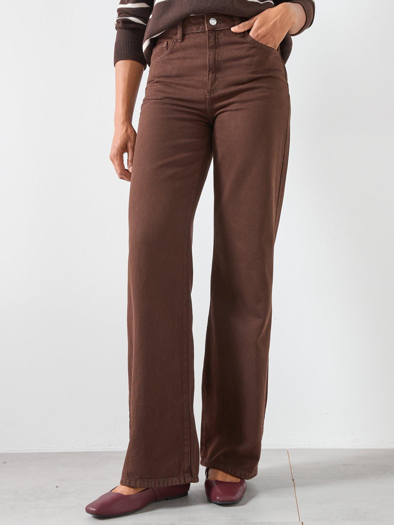 Mango: Danila Wide Leg High Rise Jeans - Brown
