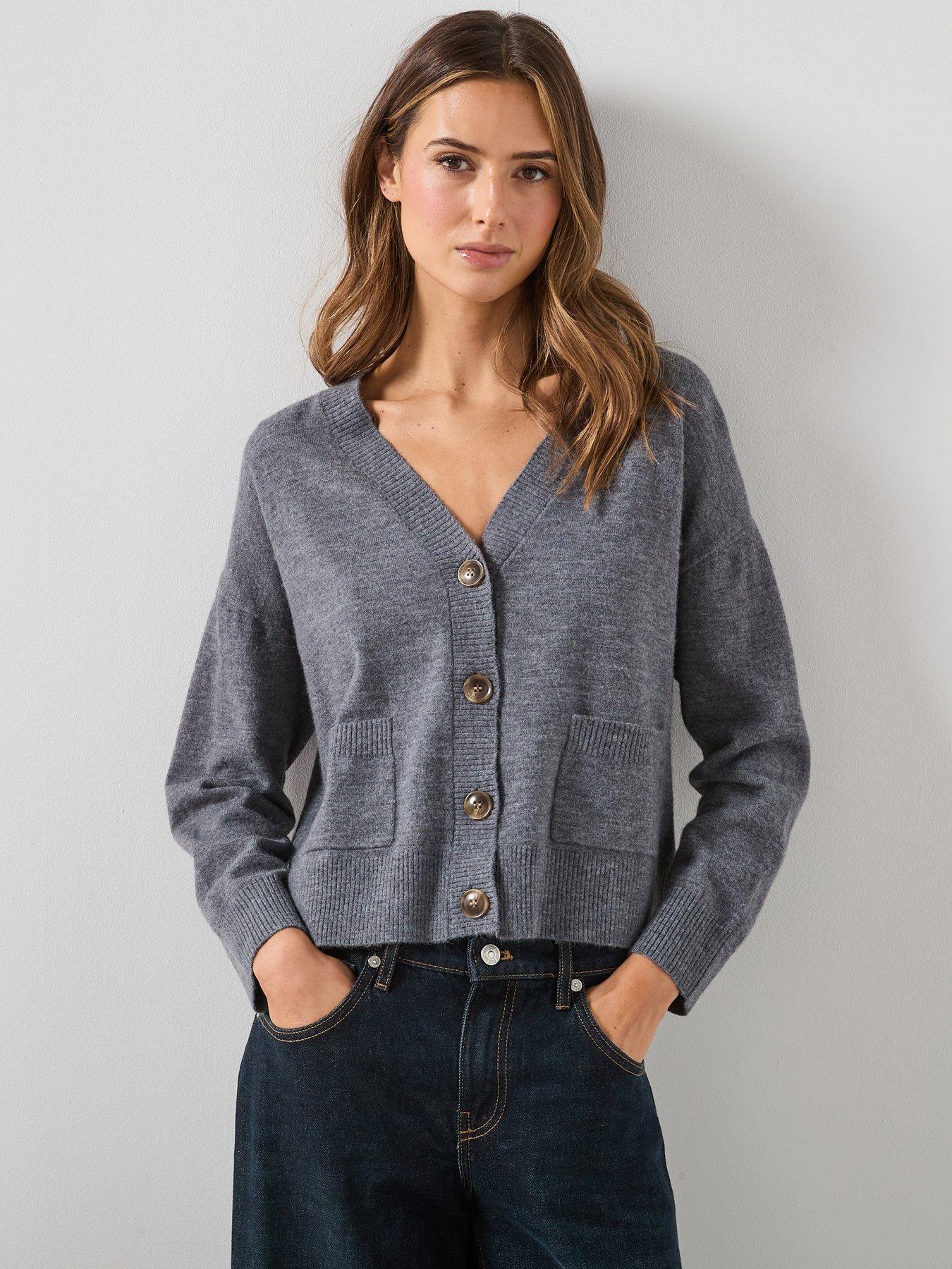 Mango V-Neck Cardigan With Pockets - Grey