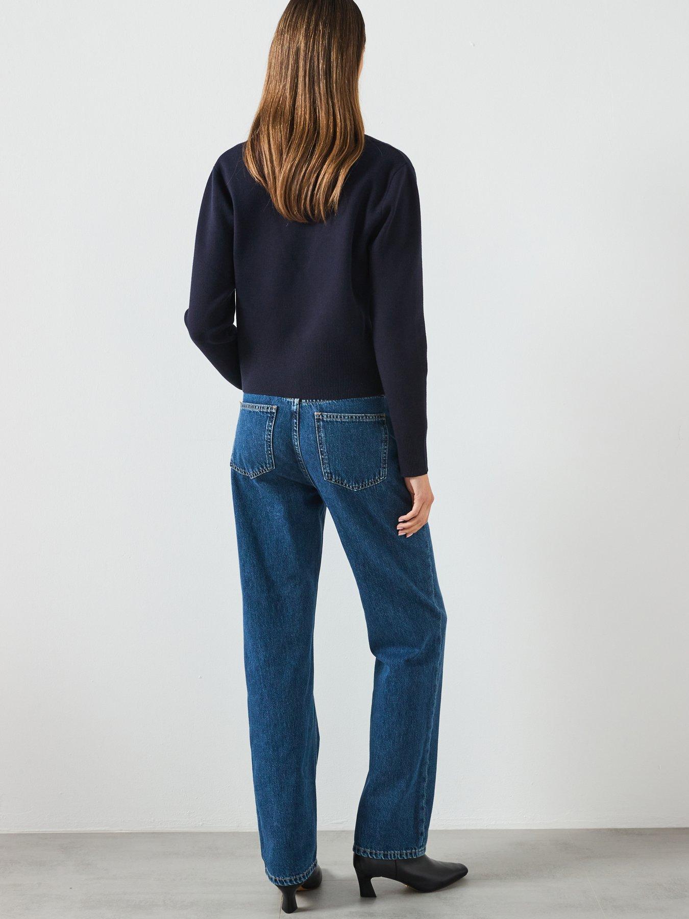 Image 5 of 6 of Mango Cross Over Cardigan With Jewel Button - Navy