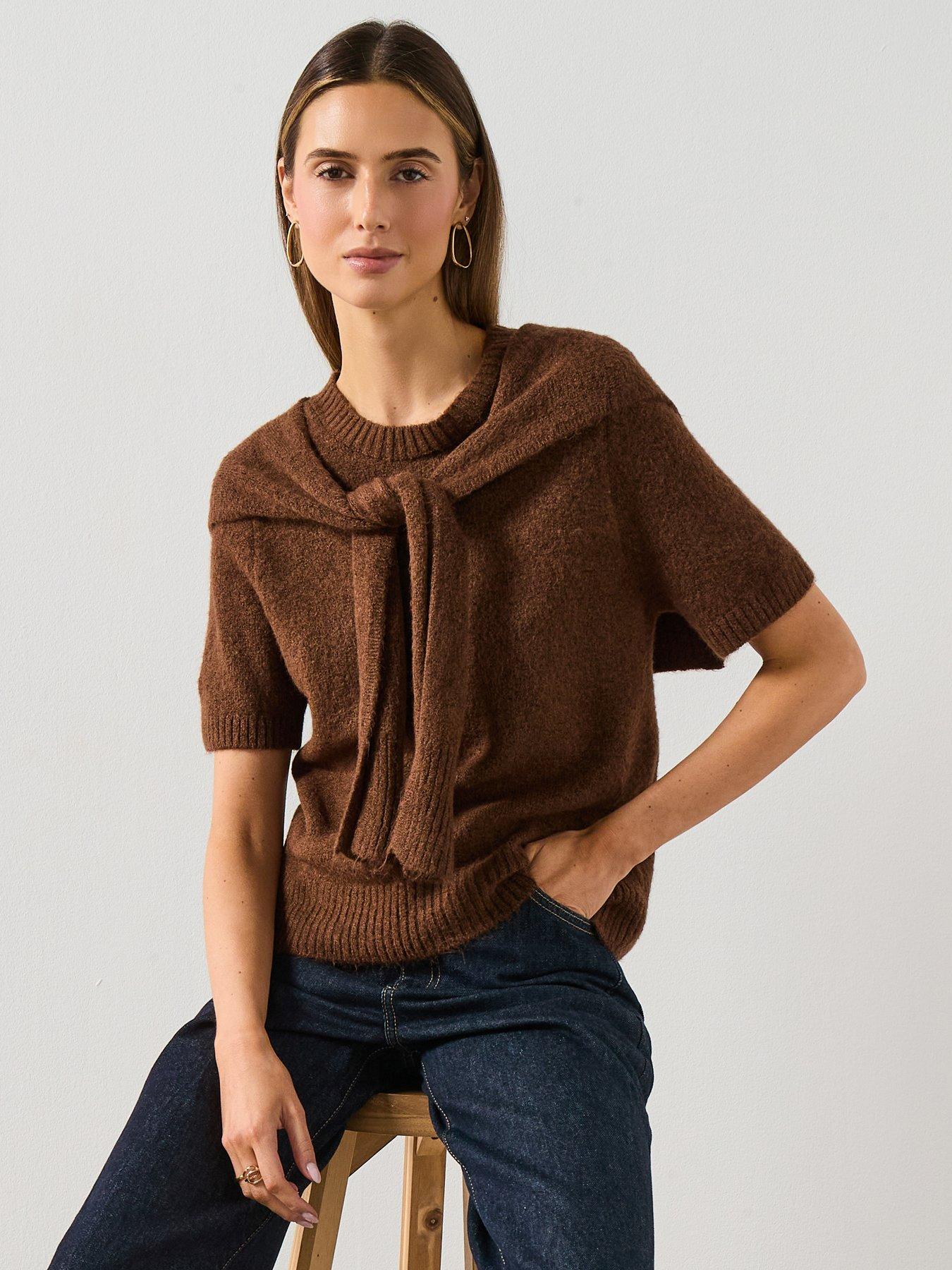 Mango Combined Short Sleeve Jumper- Brown