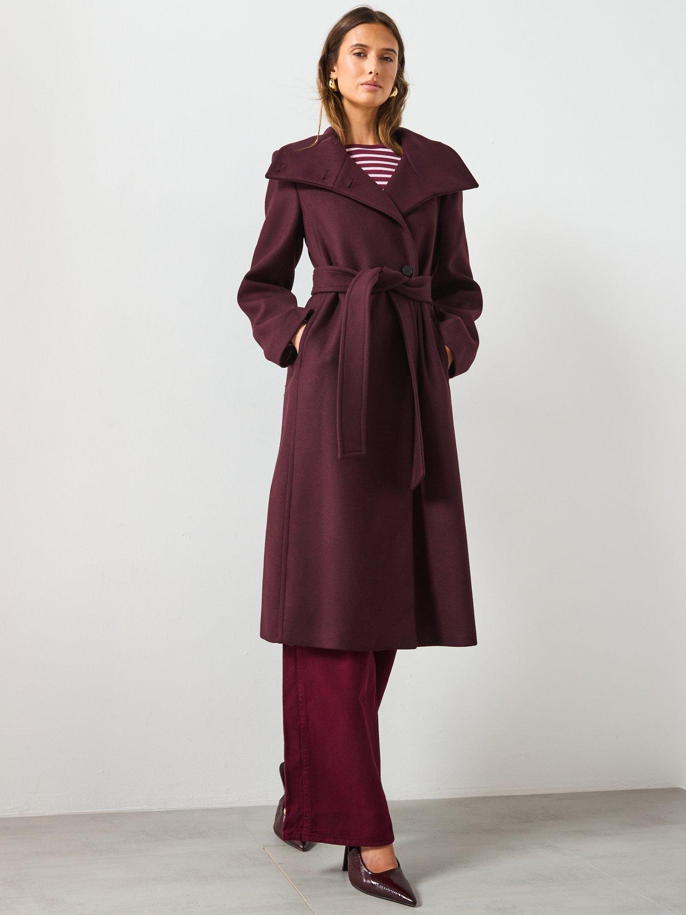 Mango Wool Coat With Belt - Purple