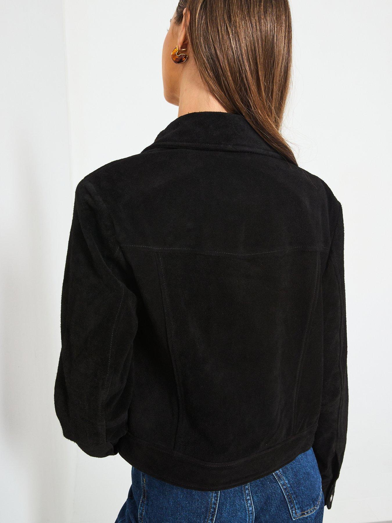 Image 2 of 6 of Mango Suede Leather Jacket With Buttons - Black